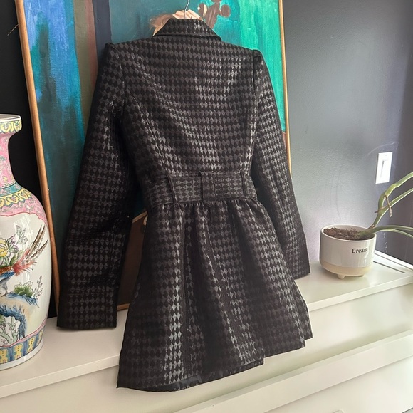 Y2K Candie's Glossy Black Houndstooth Trench Coat M - Picture 8 of 16